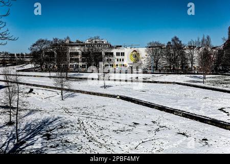 Winter am Ihme Zentrum Hannover. Stockfoto