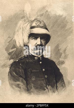 1890 : der italienische Generale ANTONIO BALDISSERA ( Padua 1838 - Florenz 1917 ). Sein Geburtsort im Jahr 1858 stand noch unter österreichischer Herrschaft, der junge Baldissera trat in die österreichische Armee ein, in der er ausgezeichnet in einem Infanterieregiment diente; er war Kapitän der 7. Jäger in Custozza (1866). Aber als Venetien Italiener wurde, entschied er sich für die italienische Nationalität und behielt seinen Rang in der italienischen Armee. 1879 wurde er Oberst der 7. Bersaglieri und Generalmajor 1887 befördert, als er unter General Asinari di San Marzano nach Eritrea ging und nach der Rettung in der Kolonie als Gouverneur blieb Stockfoto