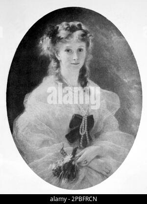 1857 Ca : die französische Herzogin DE MORNY , geboren als Prinzessin Sophie Troubetzkoi ( 1838 -1896 ), natürliche Tochter des russischen Zaren Nicholas I. War die Königin des Pariser Lebens während des Zweiten Reiches von Napoleon III. Bonaparte . Verheiratet mit Herzog Charles Auguste Louis Joseph Demorny ( 1811 - 1865 ) , Politiker und Halbbruder von Kaiser Napoleon III . Porträt von Maler Franz Xaver Winterhalter ( 1805 - 1873 ) - FRANCIA - ADELSGESCHENK - NOBILI - Nobiltà - FOTOSTORICHE - GESCHICHTSFOTOS - Perlenkette - collana di perle - perla --- Archivio GBB Stockfoto