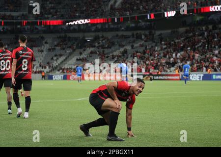 Curitiba, Parana, Brasilien. 12. März 2023. (SPO) Paranaense Fußball-Meisterschaft: Athletico gegen Sao Joseense. 12. März 2023, Curitiba, Parana, Brasilien: Fußballspiel zwischen Athletico PR und Sao Joseense gültig für das Viertelfinale, zweite Etappe der Paranaense Championship 2023, in der Arena da Baixada am Sonntag (12). Athletico hat 4-0 gewonnen und sich qualifiziert. Kredit: Edson de Souza/Thenews2 (Kredit: © Edson De Souza/TheNEWS2 via ZUMA Press Wire) NUR REDAKTIONELLE VERWENDUNG! Nicht für den kommerziellen GEBRAUCH! Stockfoto