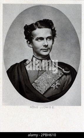 1866 , Bayern , Deutschland : Ein Porträt von Younk King von Bayer LUDWIG II ( Louis ) aus Wittelsbach , König von Bayern , bekannt als " Mad King Ludwig " ( 25 . August 1845 - 13 . Juni 1886 ). König von Bayern von 1864 bis zu seinem Tod. Ludwig stieg im Alter von 18 Jahren nach dem Tod seines Vaters auf den bayerischen Thron. Seine Jugend und sein grüblerisches Aussehen machten ihn in Bayern und im Ausland sehr beliebt. Eine seiner ersten Taten war die offizielle Schirmherrschaft seines Idols, des deutschen Opernkomponisten Richard Wagner - RE - REALI - ROYAL - nobili - Nobiltà - BAVIERA - Musik - klassisch - Musica classica - Portrait - ritr Stockfoto