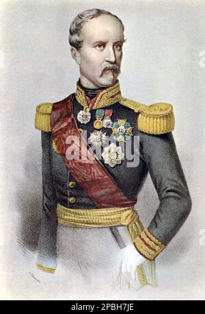 1859 Ca : Marie Edme Patrice Maurice de Mac-Mahon , 1. Duc de Magenta , Marshal of France (13 . Juni 1808 - 17 . Oktober 1893) war ein französischer General und Politiker . Von 1873 bis 1875 war er Staatschef Frankreichs und von 1875 bis 1879 erster Präsident der Dritten Republik. Popularabdruck des italienischen Künstlers G. Riccio - MAC MAHON - MacMahon - POLITICA - POLITIC - foto Storiche - foto storica - Portrait - Rituto - Bart - barba - Militäruniform - Divisa - Uniforme militare - Baffi - Schnurrbart - Generale - Medaillen - Medaglia - medaglie - Baffi - Schnurrbart - Duca - nobi Stockfoto