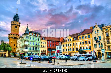 Oberer Marktplatz in Görlitz bei Sonnenuntergang - Sachsen, Deutschland Stockfoto