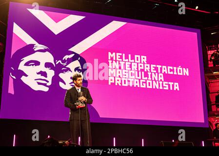 12. März 2023, Orense, Orense, EspaÃ±A: Der Schauspieler Tamar Novas erhält den Mestre Mateo Award für die beste männliche Leistung in Orense, Galicien, Spanien (Kreditbild: © Elena Fernandez/ZUMA Press Wire) NUR REDAKTIONELLE VERWENDUNG! Nicht für den kommerziellen GEBRAUCH! Stockfoto