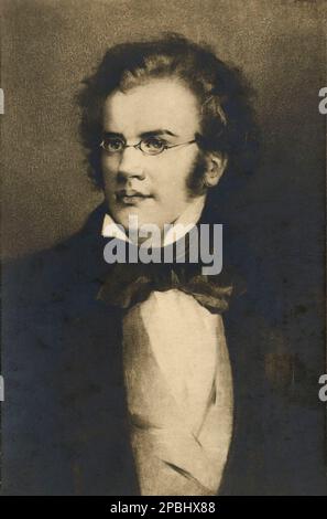 Der gefeierte österreichische Komponist FRANZ SCHUBERT ( 1797 - 1828 ) - MUSICA CLASSICA - KLASSISCH - COMPOSITORE - MUSICISTA - Porträt - Rituto - Krawatte - Fiocco - Cravatta - favoriti - occhiali da vista - Linse ---- ARCHIVIO GBB Stockfoto