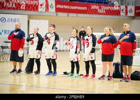 Tachikawa Japan. 12. März 2023. USA Team Group, 12. MÄRZ 2023 - Goal Ball : Finalspiel zwischen Japan 6-2 USA auf der Arena Tachikawa Tachihi während der Japan para Goal Ball Championships 2023 in Tachikawa Japan. Kredit: SportsPressJP/AFLO/Alamy Live News Stockfoto