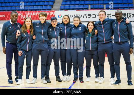 Tachikawa Japan. 12. März 2023. Französische Mannschaft, 12. MÄRZ 2023 - Torball : Medaillenverleihung in der Arena Tachikawa Tachihi während der Japan-Para-Goal-Meisterschaft 2023 in Tachikawa Japan. Kredit: SportsPressJP/AFLO/Alamy Live News Stockfoto