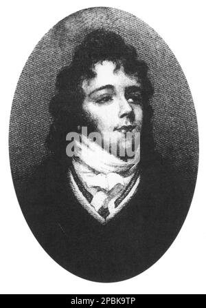 Der britische BEAU BRUMMELL , geboren George Bryan Brummell ( 1778 - 1840 ). War der Schlichter der Männermode in Regency England und ein Freund des Prinzregenten, des zukünftigen Königs George IV. Von England. Er stellte die Art von Männern fest, die unaufdringliche, aber passgenaue, wunderschön geschnittene Kleidung einschließlich dunkler Anzüge und lange Hosen tragen, die mit einer kunstvoll verknoteten Krawatte geschmückt sind. Brummell wird dafür geehrt, den Anzug des modernen Mannes mit einer Krawatte als Mode vorzustellen und zu etablieren. Er behauptete, fünf Stunden zum Anziehen zu brauchen, und empfahl, die Stiefel mit Champagner zu polieren. Sein Stil von dr. Stockfoto