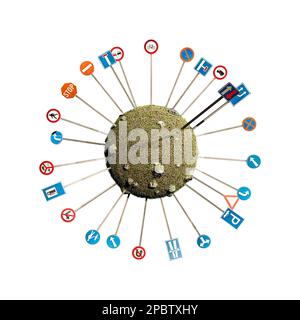 Straßenschilder isoliert auf weißem Hintergrund, 3D-Darstellung Stockfoto