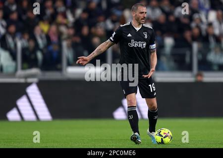 Turin, Italien. 12. März 2023. Turin, Italien, 12. März 2023, Leonardo Bonucci vom FC Juventus in Aktion während des Fußballspiels der Serie A vor dem FC Juventus und der UC Sampdoria im Allianz-Stadion am 12. März 2023 in Turin, Italien . Kredit: Marco Canoniero/Alamy Live News Stockfoto