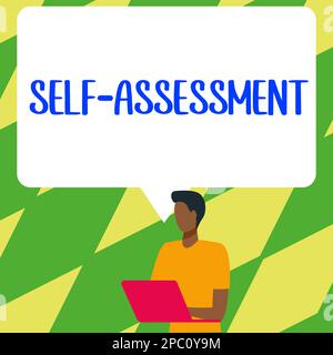 Unterschreiben Sie mit der Anzeige der Selbsteinschätzung. Konzept bedeutet Stolz und Selbstbewusstsein für sich selbst. Stockfoto