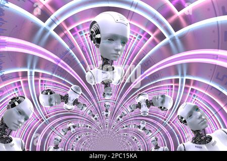 Künstlerische 3D-Darstellung Eines Cyborg mit künstlicher Intelligenz Stockfoto