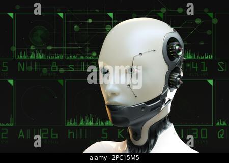Künstlerische 3D-Darstellung Eines Cyborg mit künstlicher Intelligenz Stockfoto