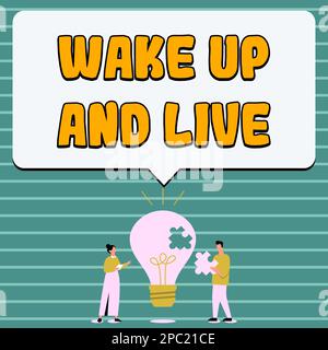 Textunterschrift für Wake-up und Live. Unternehmensübersicht Motivation Inspiration Ermutigung, herausragend zu sein Stockfoto