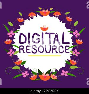 Textzeichen mit digitaler Ressource. Konzept bedeutet Inhalte, die digital über das Internet verteilt werden Stockfoto