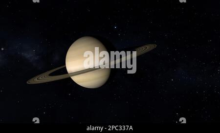 Raumsonde nähert sich Planet Saturn. Stockfoto