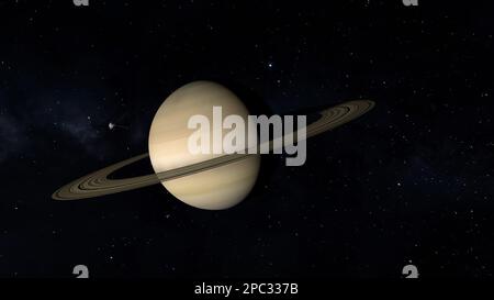 Raumsonde nähert sich Planet Saturn. Stockfoto