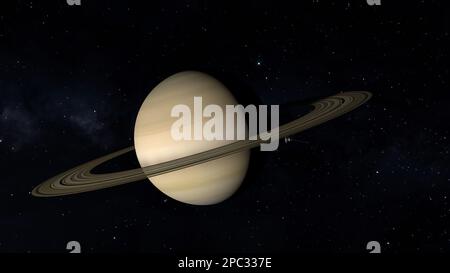 Raumsonde nähert sich Planet Saturn. Stockfoto