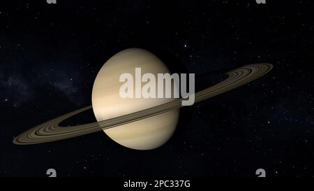 Raumsonde nähert sich Planet Saturn. Stockfoto