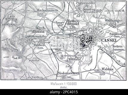 Stadtplan von kassel auf der Fulda und Umgebung, Kassel, Hessen, Deutschland, Mitteleuropa Stockfoto