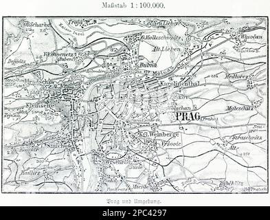 Stadtplan von Prag und Umgebung, Goldene Stadt Prag, Tschechische Republik, Osteuropa Stockfoto