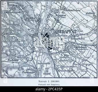 Stadtplan von Budapest, Hauptstadt von Ungarn, und Umgebung, Budapest, Ungarn, Osteuropa Stockfoto