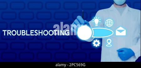 Schreiben Textanzeige Fehlerbehebung. Geschäftsüberblick eine Untersuchung oder Behandlung der Probleme ist aufgetreten Stockfoto