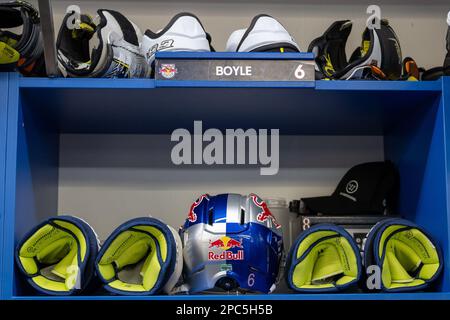 München, Deutschland. 13. März 2023. Eishockey: DEL, Medienrunde mit Trainern und Spielern von EHC Red Bull München, Training: Lose of Daryl Boyle. Kredit: Ulrich Gamel/Bildagentur kolbert/dpa/Alamy Live News Stockfoto