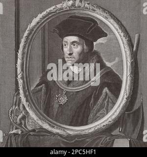 Sir Thomas More, alias Saint Thomas More, 1477 - 1535. Humanist, Staatsmann und Kanzler von England. Nach einem Abdruck von Pieter van Gunst aus dem Gemälde von Adriaen van der Werff. Stockfoto