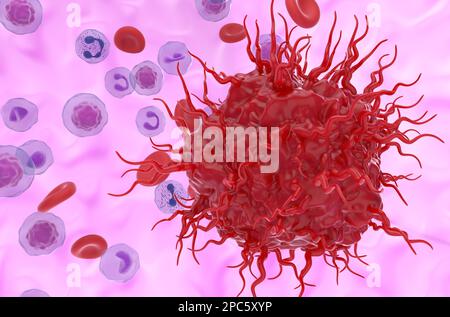 Metastatische neuroendokrine Tumorzelle im Blutfluss - 3D-Darstellung der Nahaufnahme Stockfoto