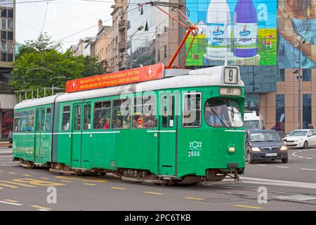 Belgrad, Serbien - Mai 24 2019: Straßenbahn der Linie 9 im Stadtzentrum. Stockfoto