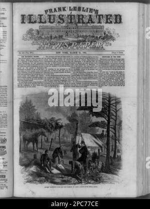 Soldatenfriedhof im Lager bei Falmouth, Virginia. Illus. In: Frank Leslies illustrierte Zeitung, 1863. März 21, S. 401. Militärlager, Virginia, 1860-1870, Bestattungsriten und Zeremonien, Virginia, 1860-1870, Vereinigte Staaten, Geschichte, Bürgerkrieg, 1861-1865, Friedhöfe. Stockfoto