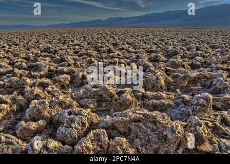 Kruste von Halogensalzkristallformationen auf Salzwanne, Devil's Golf Course, Death Valley N. P. Mojave Desert, California (U.) S.A. Stockfoto