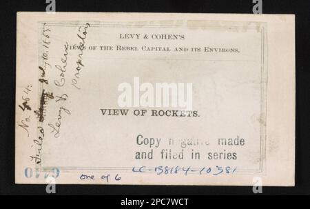 Blick auf Rockets, d. h. Rocketts / Levy & Cohen... "Gemäß dem Kongressgesetz im Jahr 1865 von Levy und Cohen im Büro des Staatsanwalts des Bezirksgerichts für den Eastern District of Pennsylvania eingetragen.", "eingereicht am 10. Juli 1865, Levy & Cohen, Eigentümer.", Sammeltitel: Levy & Cohen's views of the Rebel Capital and its environs, No. 464, Title from item, Digitized, 2014. Finanzierung durch das Center for Civil war Photography, eine von sechs Ansichten auf LC-B8184-10381 (Schwarzweißfilmkopie neg.). Waterfront, Virginia, Richmond, 1860-1870, Boot- und Schiffsindustrie, Virginia, Richmond, 1860-1870, James River ( Stockfoto