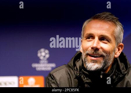 RB Leipziger Manager Marco Rose während einer Pressekonferenz im Etihad Stadium, Manchester. Foto: Montag, 13. März 2023. Stockfoto