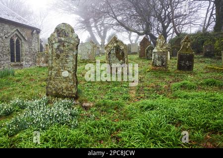 Der Friedhof in St. Dennis Parish Church, Cornwall, Großbritannien - John Gollop Stockfoto