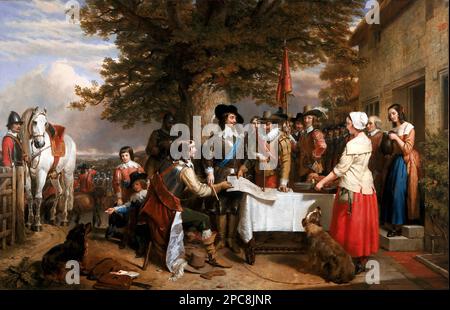 The Eve of the Battle of Edge Hill, 1642 vom englischen historischen Künstler Charles Landseer (1799-1879), Öl auf Leinwand, 1845 Stockfoto