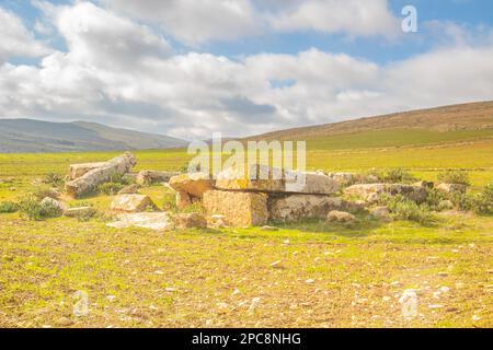 Dolmen in Westtunesien. Les Mégalithes d'Ellès, Kef, Tunesien, Erkundung der antiken Megalithen Stockfoto