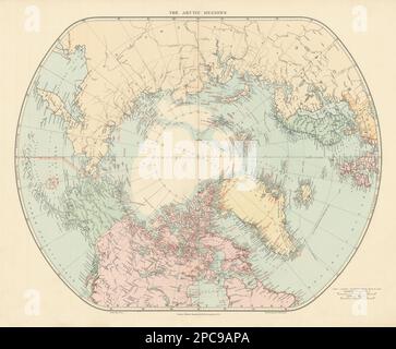 Arktische Regionen. Nordpol. Daten der Entdeckerrouten. Nansen. STANFORD 1904 Karte Stockfoto