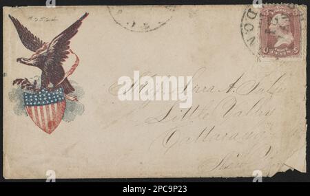 Bürgerkriegsumschlag zeigt Adler mit Lorbeerzweig auf dem Schild. Liljenquist Family Sammlung von Bürgerkriegsfotos, pp/liljmem. Eagles, 1860-1870, Symbols, 1860-1870, Usa, Geschichte, Bürgerkrieg, 1861-1865, Soziale Aspekte. Stockfoto