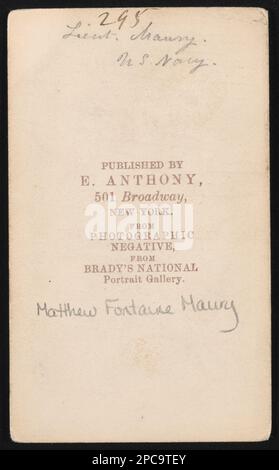 Commander Matthew Fontaine Maury von der Konföderierten Marine in Zivilkleidung / herausgegeben von E. Anthony, 501 Broadway, New York, vom Foto Negativ, aus Brady's National Portrait Gallery. Liljenquist Family Sammlung von Bürgerkriegsfotos, pp/liljpaper. Maury, Matthew Fontaine, 1806-1873, Konföderierte Staaten von Amerika, Marine, Menschen, 1860-1870, Matrosen, Confederate, 1860-1870, Usa, Geschichte, Bürgerkrieg, 1861-1865, Militärpersonal, Konföderierte. Stockfoto