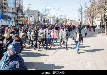 Chisinau, Moldawien - 12. März 2023: Rallye gegen die Regierung in Chisinau, organisiert von "Bewegung für das Volk" Stockfoto