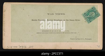 Doppelter Turretted Monitor Onondaga, on the James River / Negative by Brady & Co., Washington... Title from item, Date Based on the Move to 591 Broadway on 10 February 1869 (Quelle: Dietrich, Henry. Erinnerungen an das Haus von E. & H.T. Anthony & Company. Anthonys Fotomitteilung, 1900, Band 31, Seiten 104-106), E. & H.T. Anthony & Co. Erwarb das Negativ vom Studio von Mathew Brady im Austausch für Fotozubehör, Purchase; Russell Norton; 2012; (DLC/PP-2012: 069). Onondaga (Schiff), 1860-1870, Usa, Armee, Virginia, 1860-1870, Soldaten, Union, Vi Stockfoto