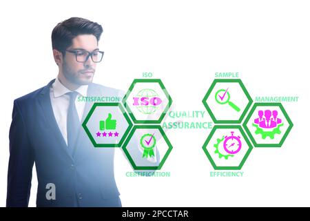 Geschäftsmann im Qualitätssicherungskonzept Stockfoto