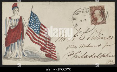 Bürgerkriegsumschlag, der Kolumbien mit Schwert und amerikanischer Flagge zeigt. Liljenquist Family Sammlung von Bürgerkriegsfotos, pp/liljmem. Columbia (symbolische Zeichen), 1860-1870, Flags, amerikanische Küche, 1860-1870, Daggers & Swords, 1860-1870, Symbols, 1860-1870, USA, Geschichte, Bürgerkrieg, 1861-1865, Soziale Aspekte. Stockfoto