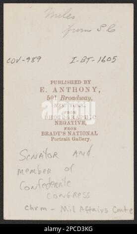 William Porcher Miles / von Photographic Negative in Brady's National Portrait Gallery... Liljenquist Family Sammlung von Bürgerkriegsfotos, pp/liljpaper. Miles, William Porcher, 1822-1899, Konföderierte Staaten von Amerika, Kongress, Menschen, Gesetzgeber, South Carolina, 1850-1870, Usa, Geschichte, Bürgerkrieg, 1861-1865. Stockfoto