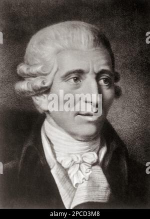 Der gefeierte österreichische Barockkomponist Franz JOSEPH HAYDN ( 1732 - 1809 ).Haydn, Ein lebenslanger österreichischer Bürger, verbrachte einen Großteil seiner Karriere als Hofmusiker für die reiche ungarische Familie Esterhezy auf ihrem abgelegenen Anwesen. - MUSICA CLASSICA - KLASSISCH - JOSEF - COMPOSITORE - MUSICISTA - Portrait - ritratto - Perücke - Parrucca - Jabot - BAROCCO - BAROCCA ---- ARCHIVIO GBB Stockfoto