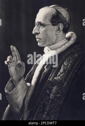 1950 Ca, ITALIEN: Papst PIO XII ( Eugenio Maria Giuseppe Giovanni Pacelli , 1876 - 1958 ) - RELIGIONE CATTOLICA - KATHOLISCHE RELIGION - Rituto - Portrait - PAPA - benedizionione - occhiali - Linse - Città del VATICANO - VATIKANSTADT - profilo - Profil - Pelliccia ---- Archivio GBB Stockfoto