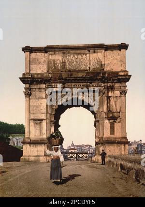 Ca. 1895 , ROM , ITALIEN : DER ARCO DI TITO ( TITUS ARC ) IN FORI IMPERIALI - ITALIA - FOTOSTORICHE - GESCHICHTE - GEOGRAFIA - GEOGRAFIE - ARCHITETTURA - ARCHITEKTUR - ROM - ARCHÄOLOGIE - MONUMENTO - ANTIKE ROM - ANTICA ROMA ---- ARCHIVIO GBB Stockfoto