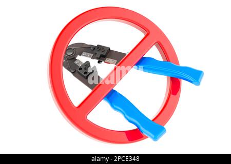 Crimpzange, Crimpzange mit Verbotssymbol, 3D-Rendering auf weißem Hintergrund isoliert Stockfoto